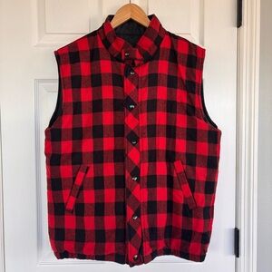 Vintage St. John Bay Reversible Vest Men’s Medium Red Plaid And Black Western
